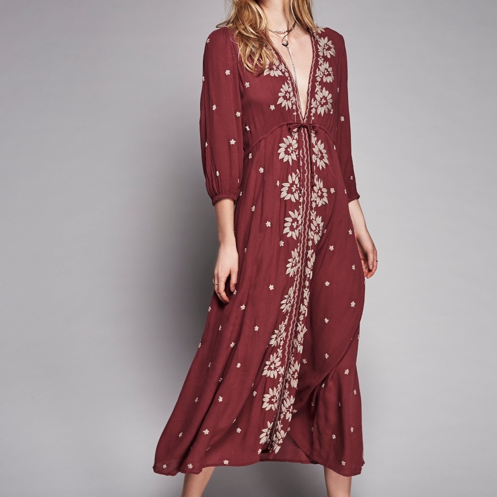 Free People Embroidered Fable Midi Dress